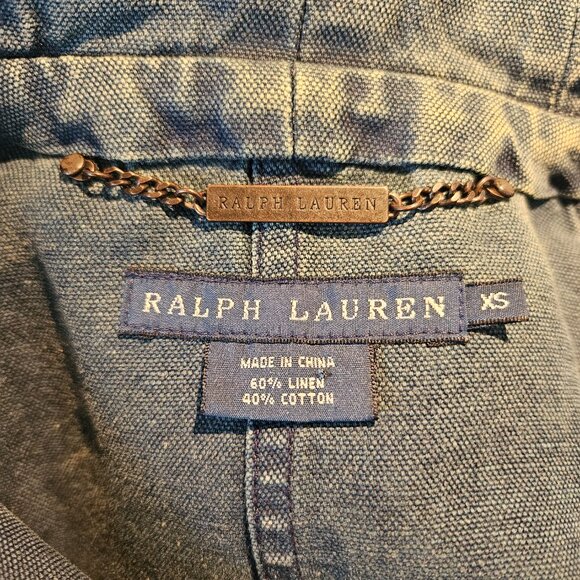 NWOT Ralph Lauren Linen Blend Double Breasted Distressed Denim Jacket, XS - Picture 7 of 9